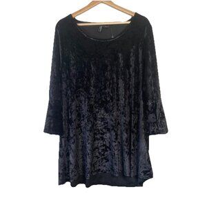 Cynthia Rowley Woman Black crushed velvet 3/4 sleeve stretch Luxe Tee 2X Goth